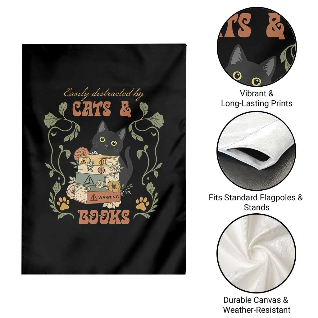 Cute Bookworm Gift Garden Flag Easily Distracted By Cats And Books TS12 Print Your Wear