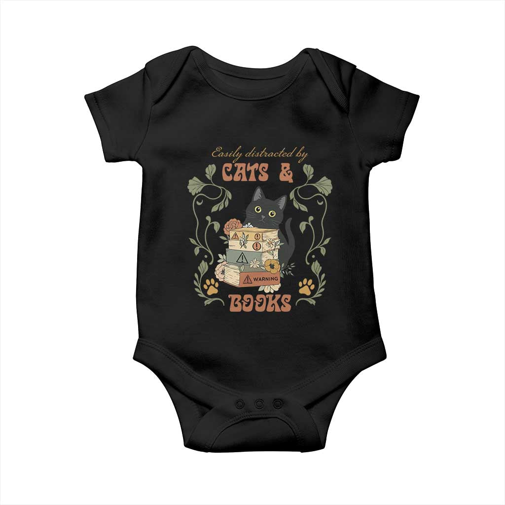 Cute Bookworm Gift Baby Onesie Easily Distracted By Cats And Books TS12 Black Print Your Wear