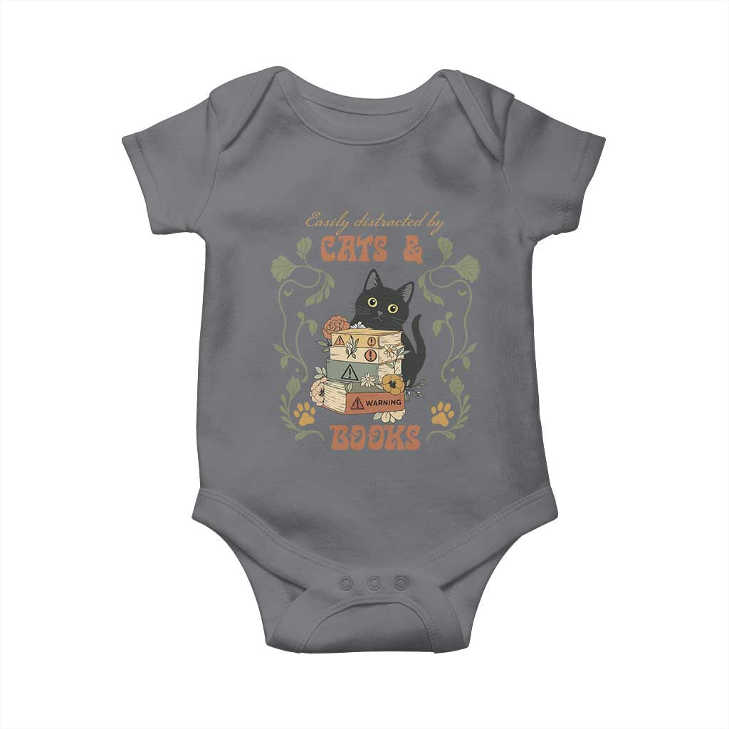 Cute Bookworm Gift Baby Onesie Easily Distracted By Cats And Books TS12 Charcoal Print Your Wear