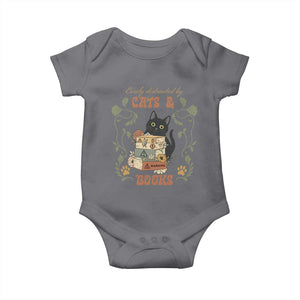Cute Bookworm Gift Baby Onesie Easily Distracted By Cats And Books TS12 Charcoal Print Your Wear