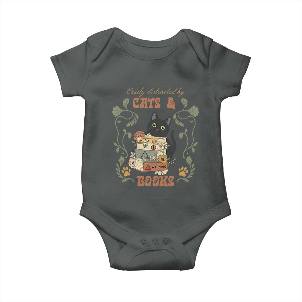 Cute Bookworm Gift Baby Onesie Easily Distracted By Cats And Books TS12 Dark Heather Print Your Wear
