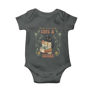 Cute Bookworm Gift Baby Onesie Easily Distracted By Cats And Books TS12 Dark Heather Print Your Wear