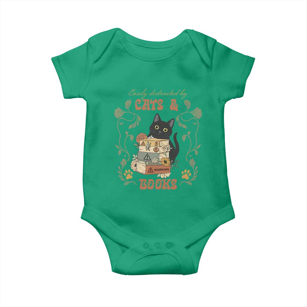 Cute Bookworm Gift Baby Onesie Easily Distracted By Cats And Books TS12 Irish Green Print Your Wear