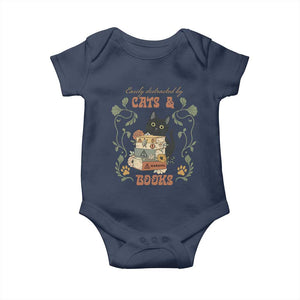 Cute Bookworm Gift Baby Onesie Easily Distracted By Cats And Books TS12 Navy Print Your Wear