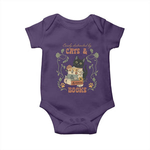 Cute Bookworm Gift Baby Onesie Easily Distracted By Cats And Books TS12 Purple Print Your Wear