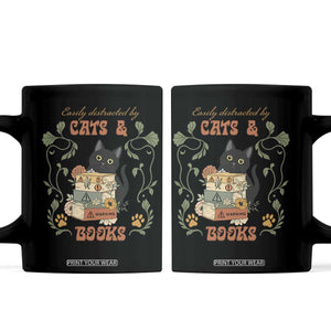 Cute Bookworm Gift Coffee Mug Easily Distracted By Cats And Books TS12 Black Print Your Wear