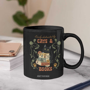 Cute Bookworm Gift Coffee Mug Easily Distracted By Cats And Books TS12 Print Your Wear