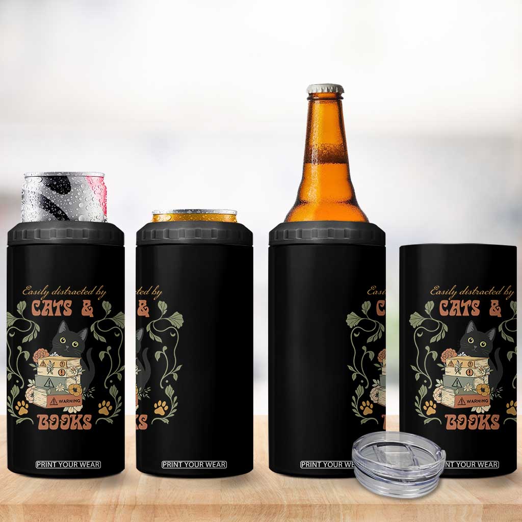 Cute Bookworm Gift 4 in 1 Can Cooler Tumbler Easily Distracted By Cats And Books TS12 Print Your Wear