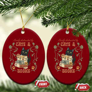 Cute Bookworm Gift Ceramic Ornament Easily Distracted By Cats And Books TS12 Print Your Wear