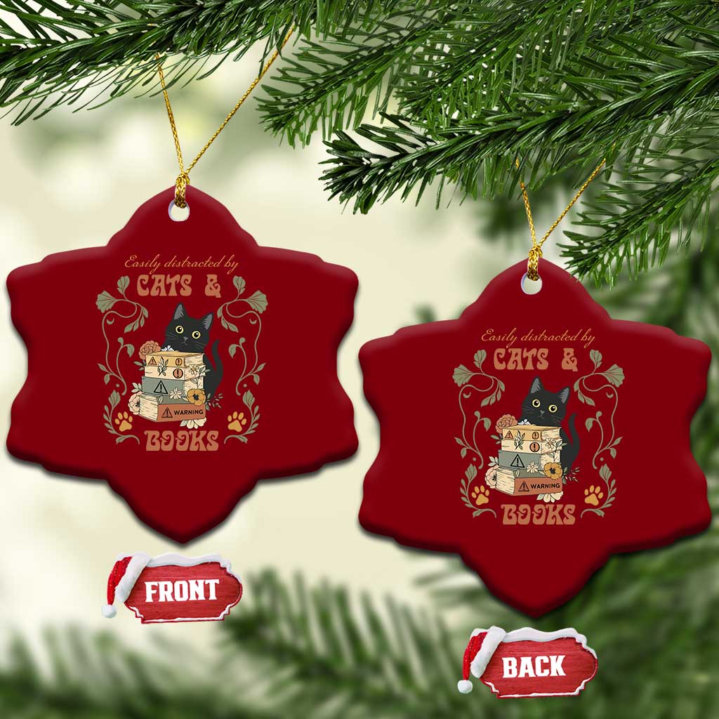 Cute Bookworm Gift Ceramic Ornament Easily Distracted By Cats And Books TS12 Print Your Wear