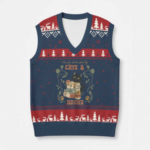 Cute Bookworm Gift V-Neck Knit Sweater Vest Easily Distracted By Cats And Books TS12 Navy Red Print Your Wear