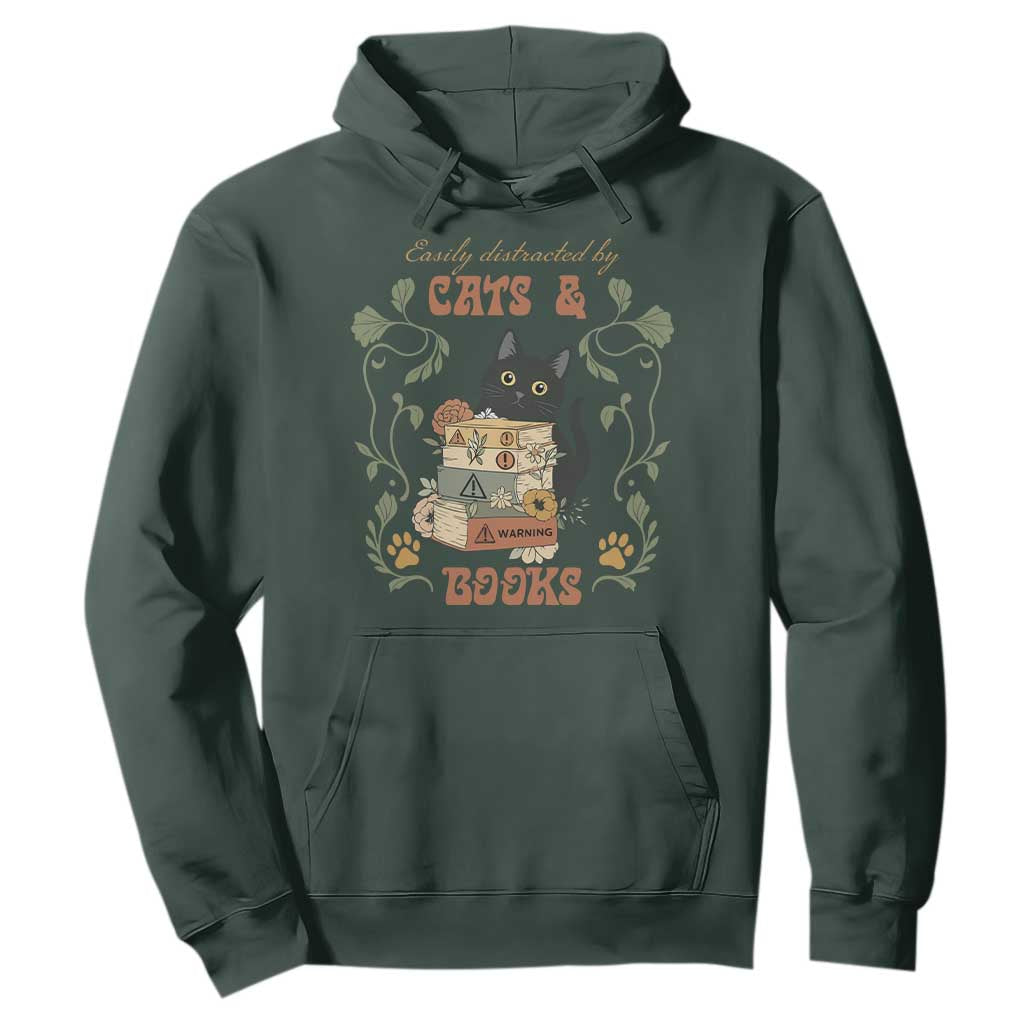 Cute Bookworm Gift Hoodie Easily Distracted By Cats And Books TS12 Dark Forest Green Print Your Wear