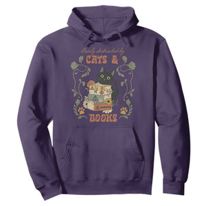 Cute Bookworm Gift Hoodie Easily Distracted By Cats And Books TS12 Purple Print Your Wear