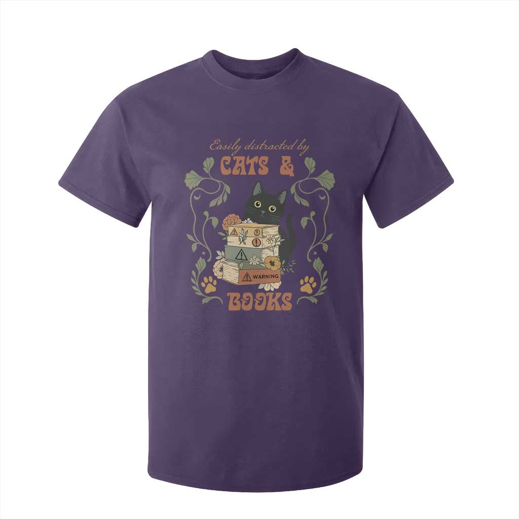 Cute Bookworm Gift T Shirt For Kid Easily Distracted By Cats And Books TS12 Purple Print Your Wear