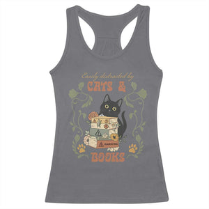 Cute Bookworm Gift Racerback Tank Top Easily Distracted By Cats And Books TS12 Charcoal Print Your Wear