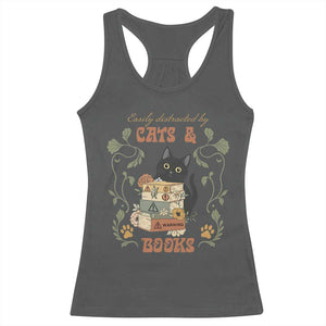Cute Bookworm Gift Racerback Tank Top Easily Distracted By Cats And Books TS12 Dark Heather Print Your Wear