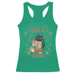 Cute Bookworm Gift Racerback Tank Top Easily Distracted By Cats And Books TS12 Irish Green Print Your Wear