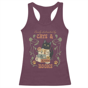 Cute Bookworm Gift Racerback Tank Top Easily Distracted By Cats And Books TS12 Maroon Print Your Wear