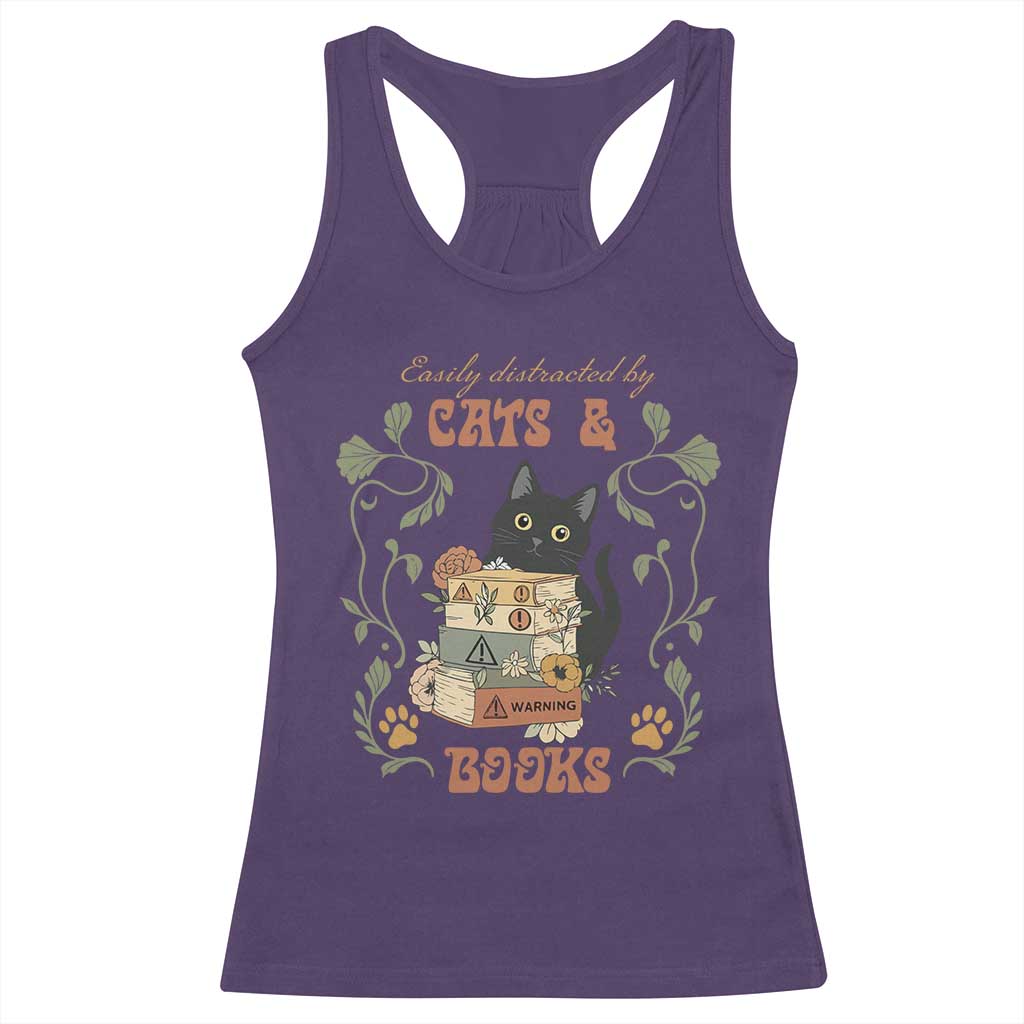 Cute Bookworm Gift Racerback Tank Top Easily Distracted By Cats And Books TS12 Purple Print Your Wear