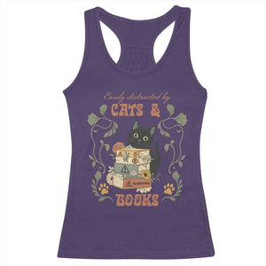 Cute Bookworm Gift Racerback Tank Top Easily Distracted By Cats And Books TS12 Purple Print Your Wear