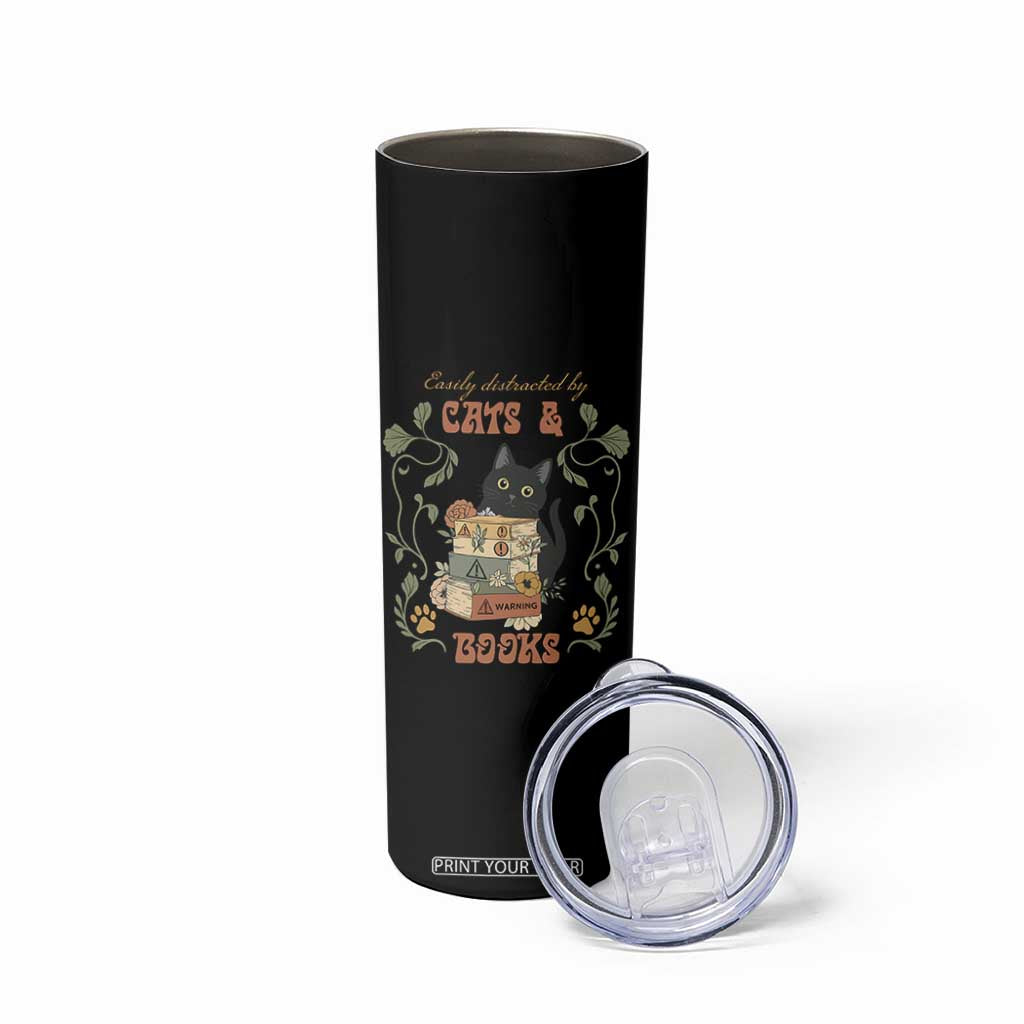Cute Bookworm Gift Skinny Tumbler Easily Distracted By Cats And Books TS12 Print Your Wear
