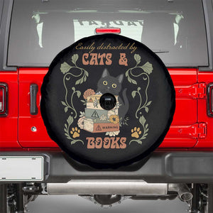 Cute Bookworm Gift Spare Tire Cover Easily Distracted By Cats And Books TS12 Black Print Your Wear