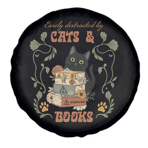 Cute Bookworm Gift Spare Tire Cover Easily Distracted By Cats And Books TS12 Print Your Wear