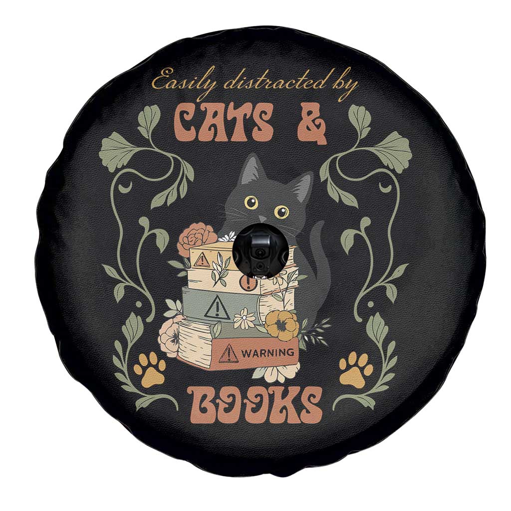 Cute Bookworm Gift Spare Tire Cover Easily Distracted By Cats And Books TS12 Print Your Wear
