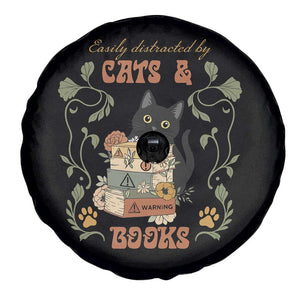 Cute Bookworm Gift Spare Tire Cover Easily Distracted By Cats And Books TS12 Print Your Wear