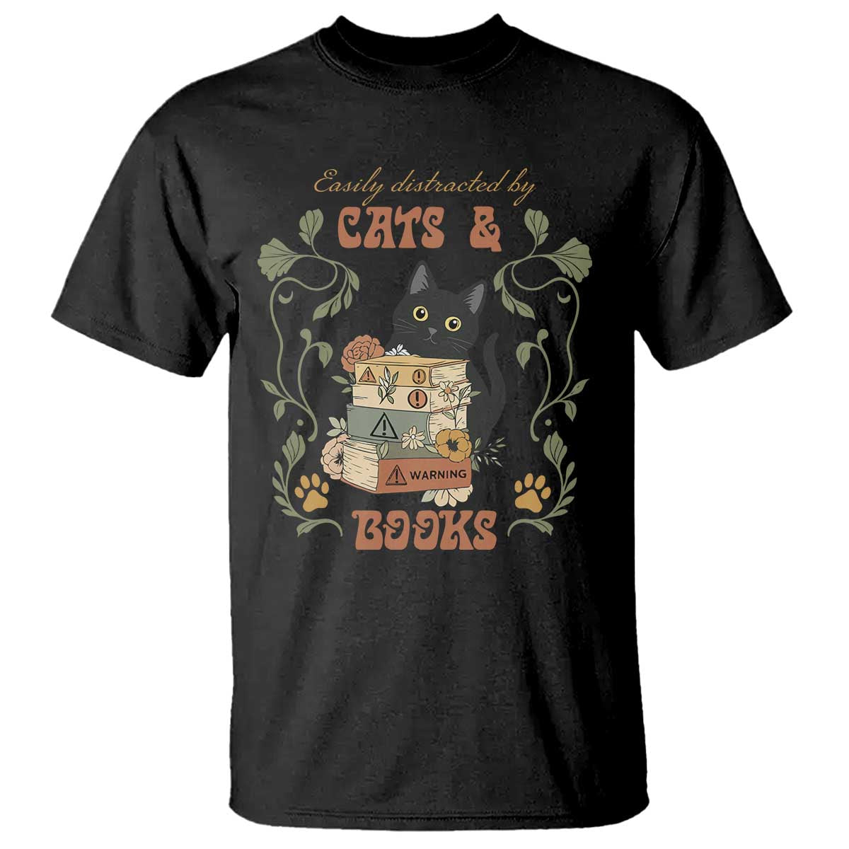 Cute Bookworm Gift T Shirt Easily Distracted By Cats And Books TS12 Black Print Your Wear