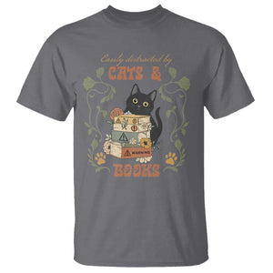 Cute Bookworm Gift T Shirt Easily Distracted By Cats And Books TS12 Charcoal Print Your Wear
