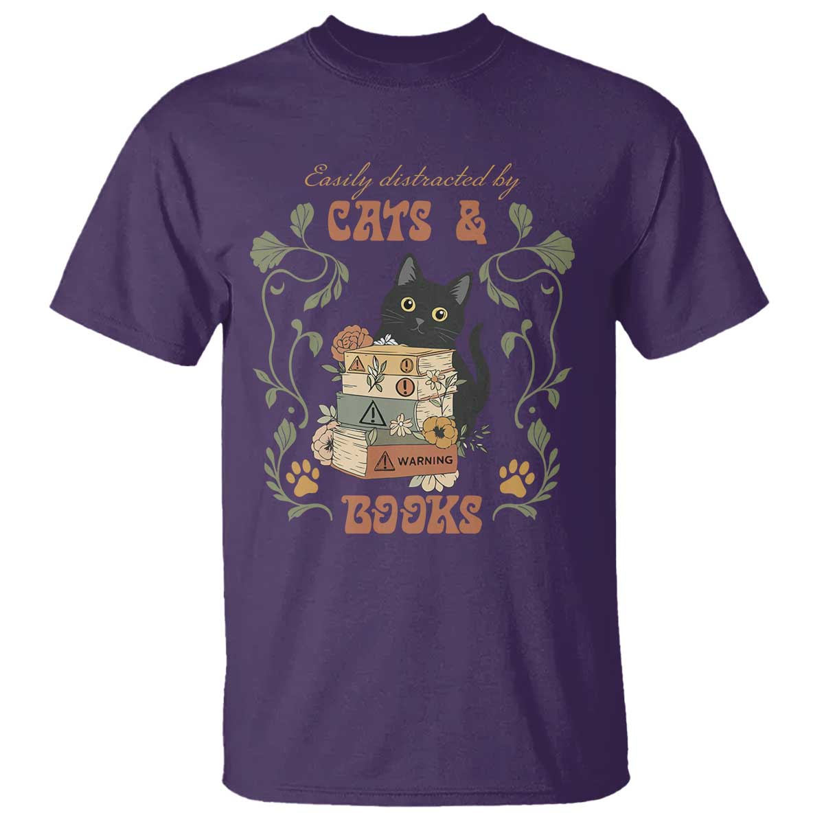 Cute Bookworm Gift T Shirt Easily Distracted By Cats And Books TS12 Purple Print Your Wear