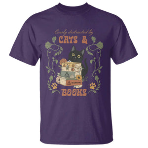 Cute Bookworm Gift T Shirt Easily Distracted By Cats And Books TS12 Purple Print Your Wear