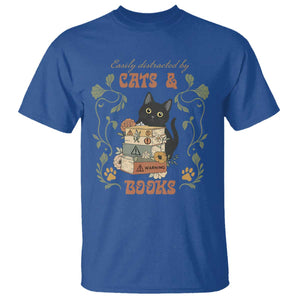 Cute Bookworm Gift T Shirt Easily Distracted By Cats And Books TS12 Royal Blue Print Your Wear