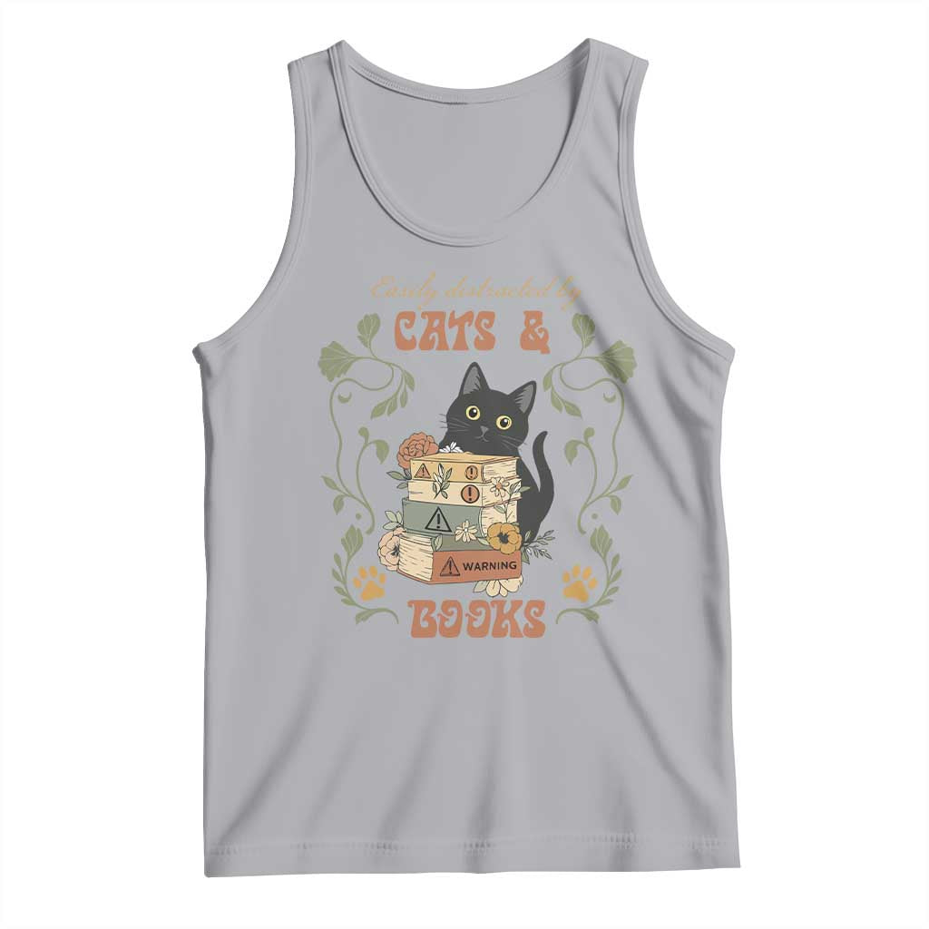 Cute Bookworm Gift Tank Top Easily Distracted By Cats And Books TS12 Athletic Heather Print Your Wear