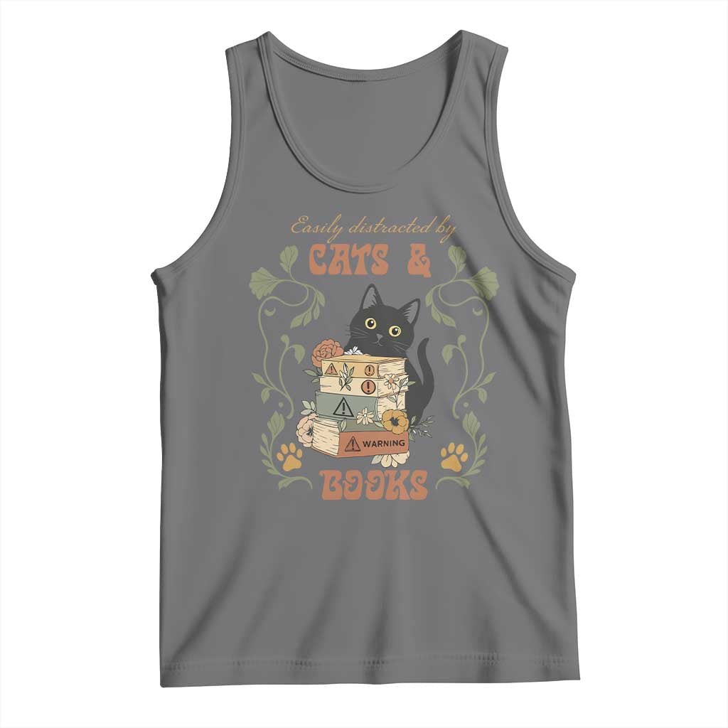 Cute Bookworm Gift Tank Top Easily Distracted By Cats And Books TS12 Black Heather Print Your Wear