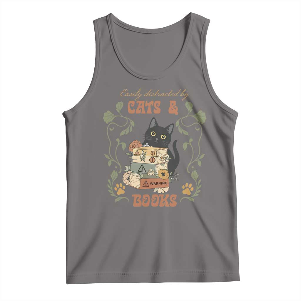 Cute Bookworm Gift Tank Top Easily Distracted By Cats And Books TS12 Deep Heather Print Your Wear