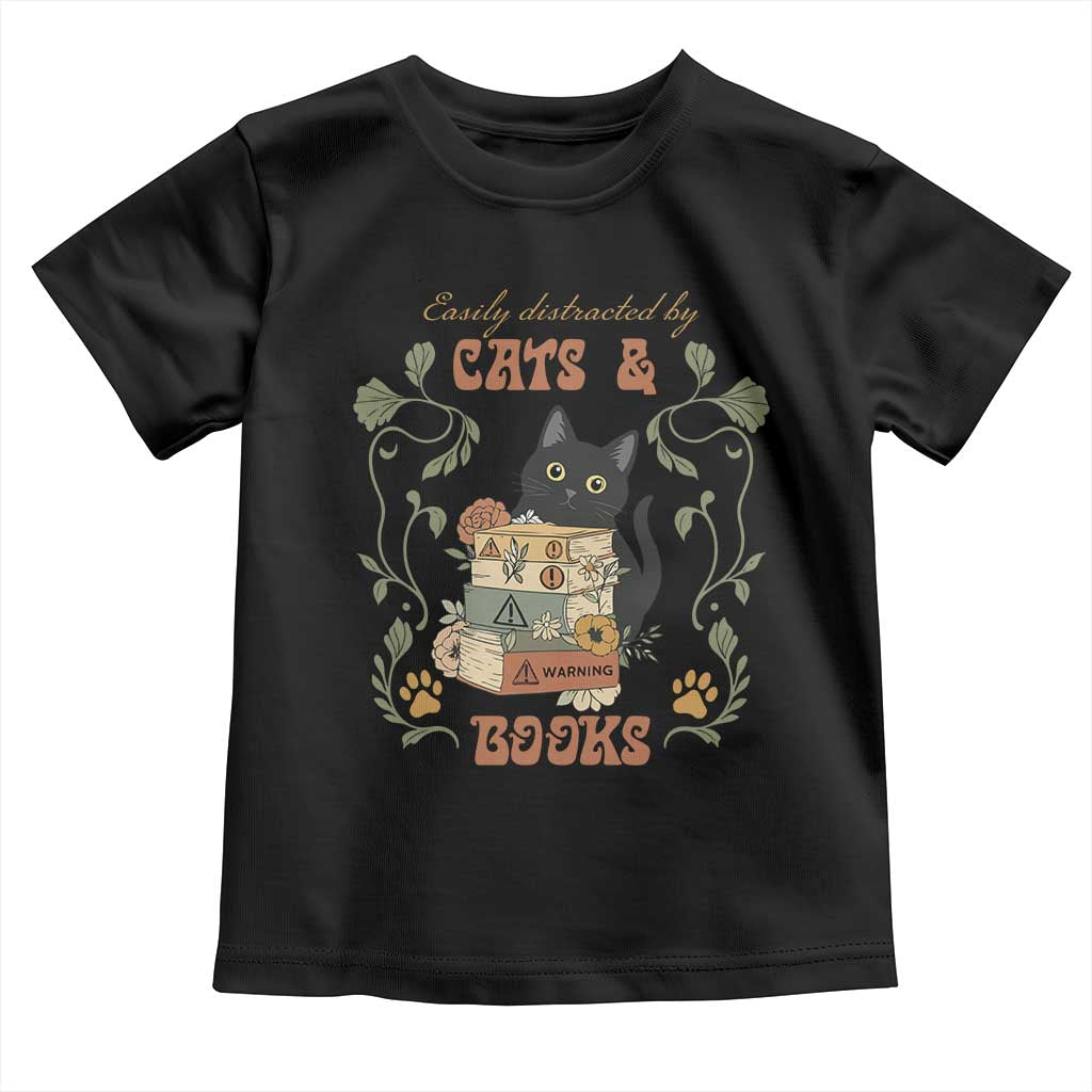 Cute Bookworm Gift Toddler T Shirt Easily Distracted By Cats And Books TS12 Black Print Your Wear