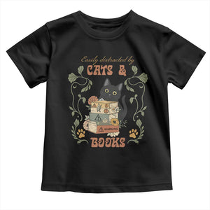 Cute Bookworm Gift Toddler T Shirt Easily Distracted By Cats And Books TS12 Black Print Your Wear
