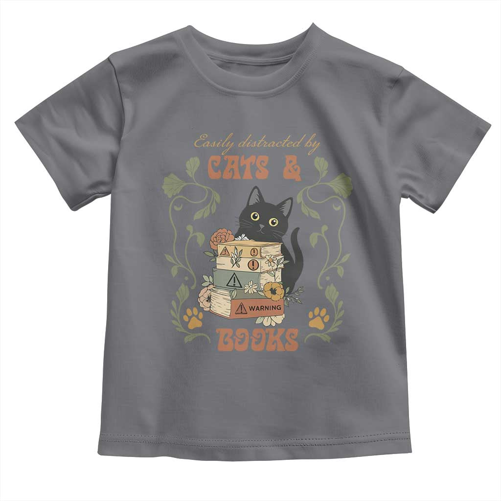 Cute Bookworm Gift Toddler T Shirt Easily Distracted By Cats And Books TS12 Charcoal Print Your Wear