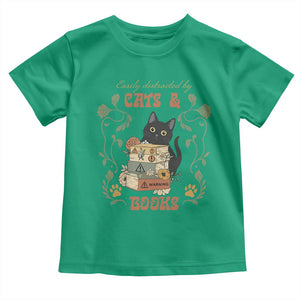 Cute Bookworm Gift Toddler T Shirt Easily Distracted By Cats And Books TS12 Irish Green Print Your Wear
