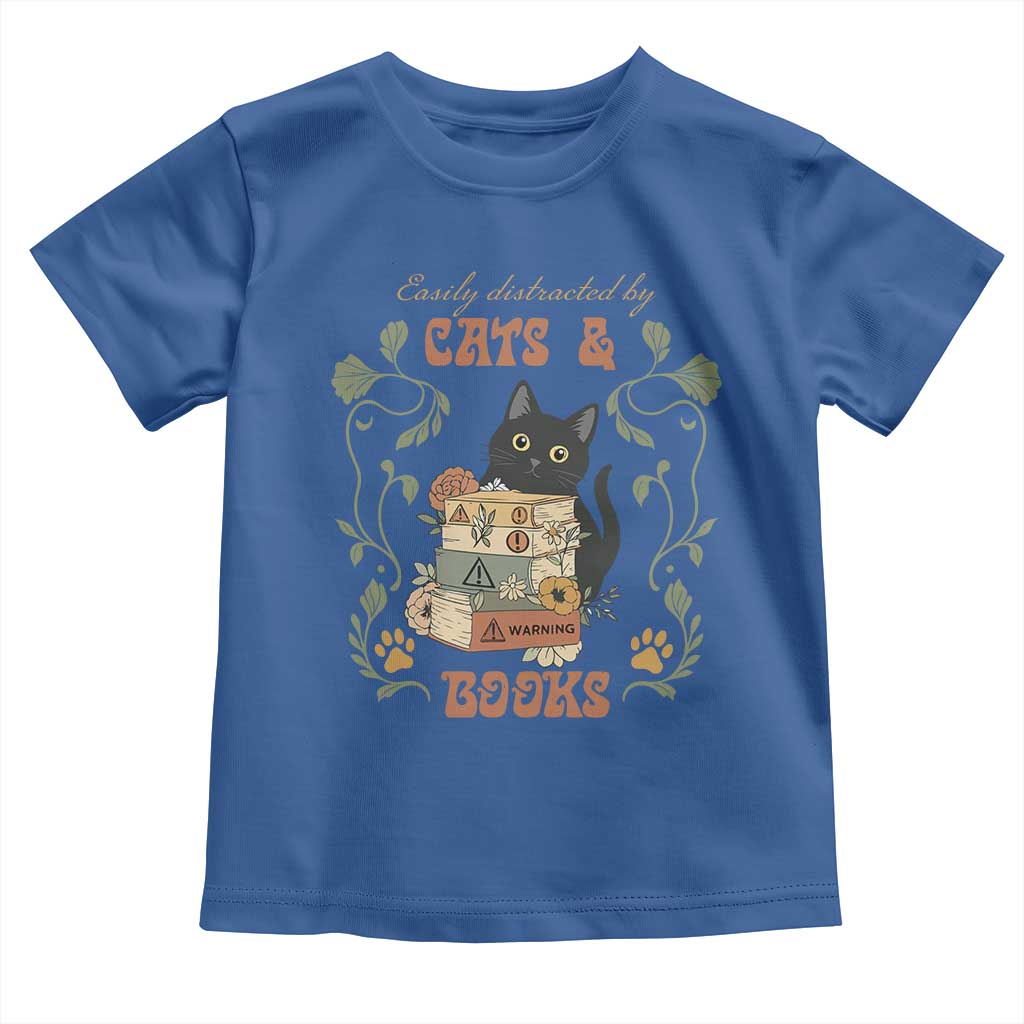 Cute Bookworm Gift Toddler T Shirt Easily Distracted By Cats And Books TS12 Royal Blue Print Your Wear