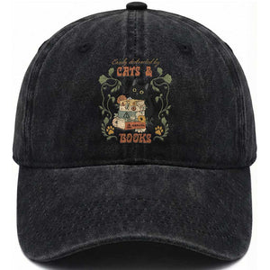 Cute Bookworm Gift Washed Cotton Baseball Cap Easily Distracted By Cats And Books TS12 Print Your Wear
