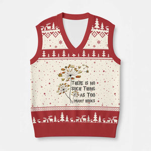 Funny Bookworm Saying V-Neck Knit Sweater Vest There Is No Such Thing As Too Many Books TS12 Beige Red Print Your Wear