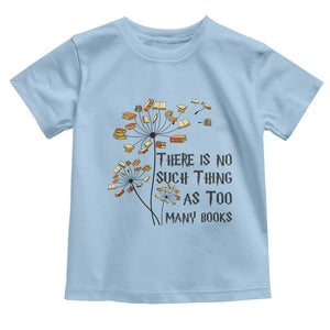 Funny Bookworm Saying Toddler T Shirt There Is No Such Thing As Too Many Books TS12 Light Blue Print Your Wear