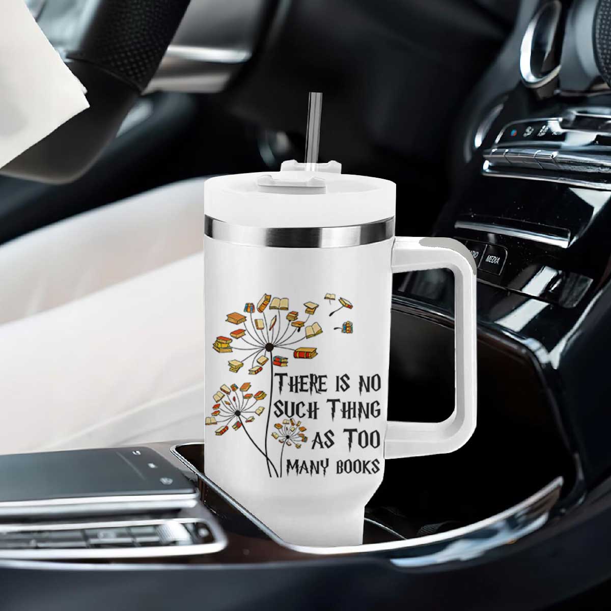 Funny Bookworm Saying Tumbler With Handle There Is No Such Thing As Too Many Books TS12 Print Your Wear