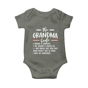 The Grandma Code Baby Onesie Humorous Grandmother Rules Graphic