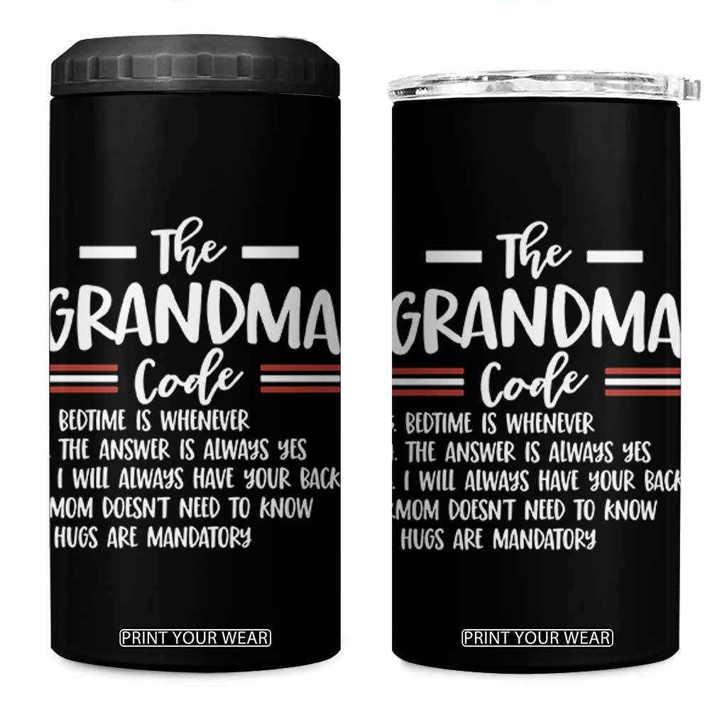 The Grandma Code 4 in 1 Can Cooler Tumbler Humorous Grandmother Rules Graphic