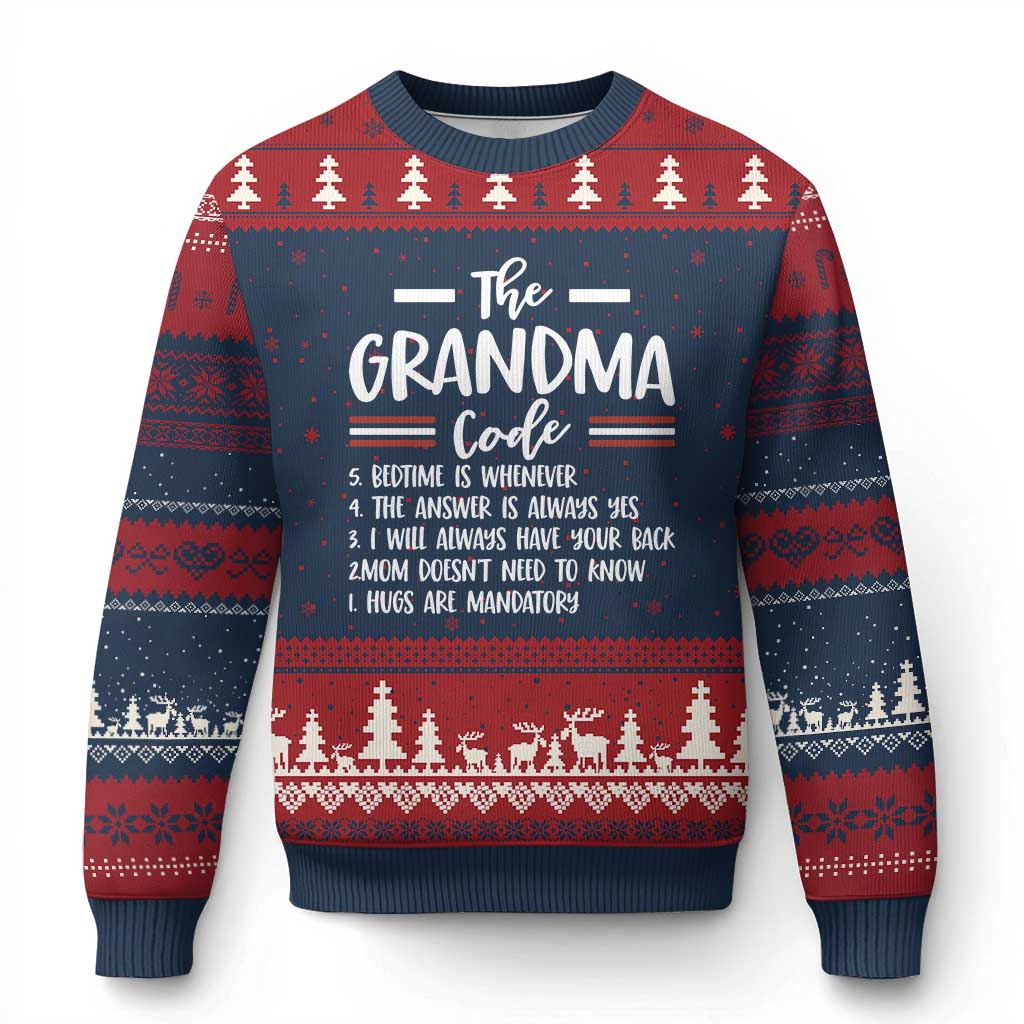 The Grandma Code Ugly Christmas Sweater Humorous Grandmother Rules Graphic TS12 Navy Red Print Your Wear