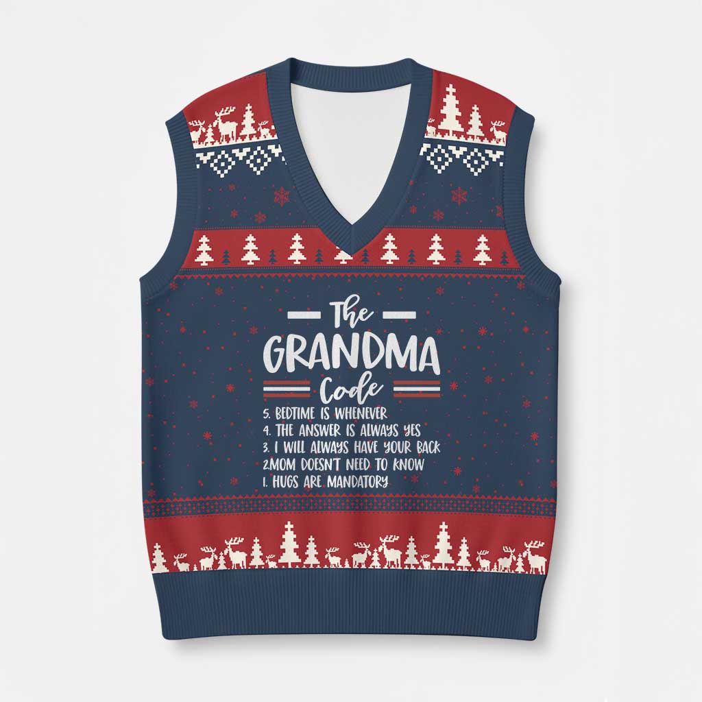 The Grandma Code V-Neck Knit Sweater Vest Humorous Grandmother Rules Graphic